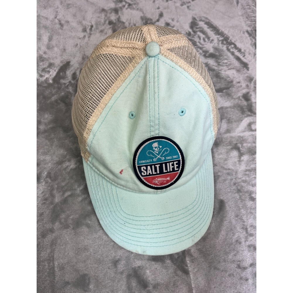 Salt Life Mint Green Beige Mesh‎ Fishing Hat 2003 Adjustable